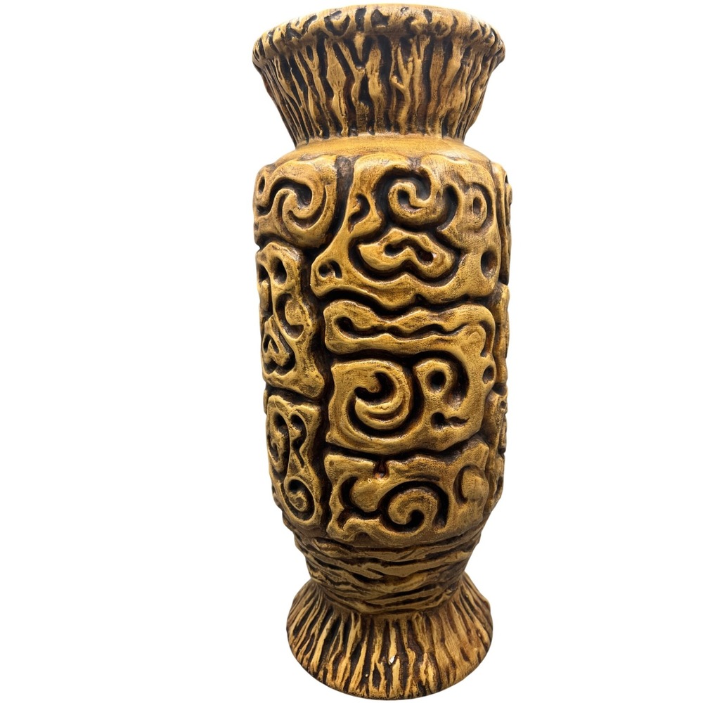 Vintage Haeger Pottery Brown Tiki Vase model #4079 12" Polynesian‎